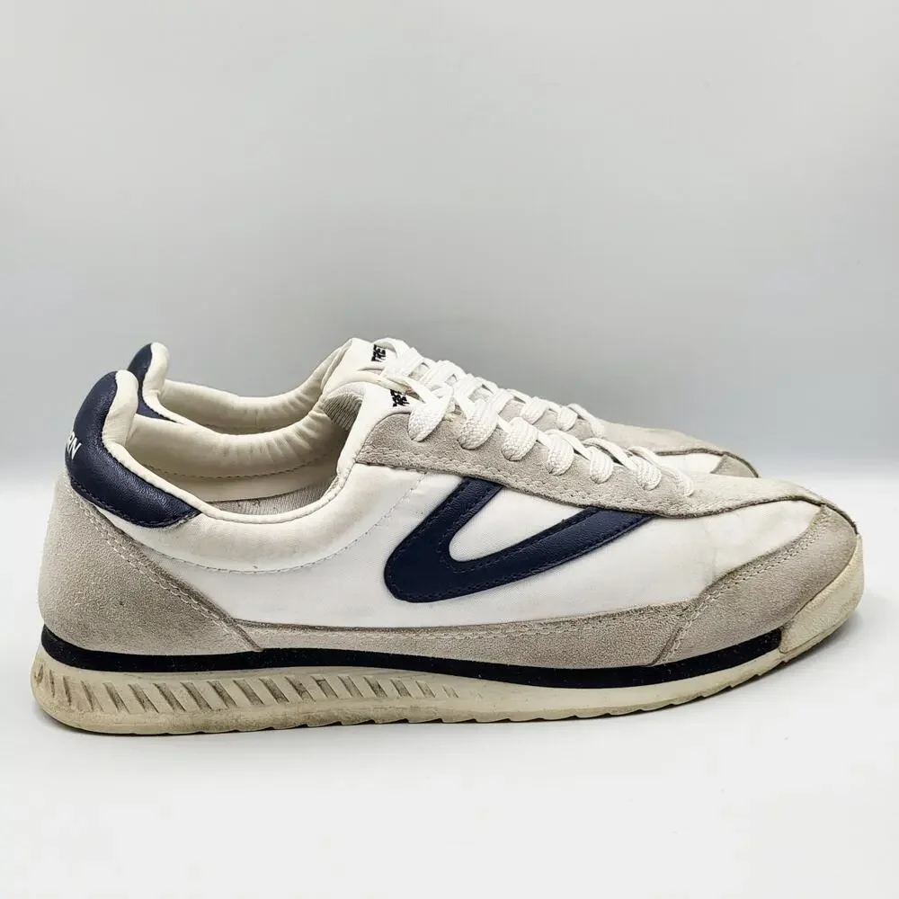 Tretorn Rawlins White & Blue Canvas Suede Leather Trim Sneakers Women's Size 8.5